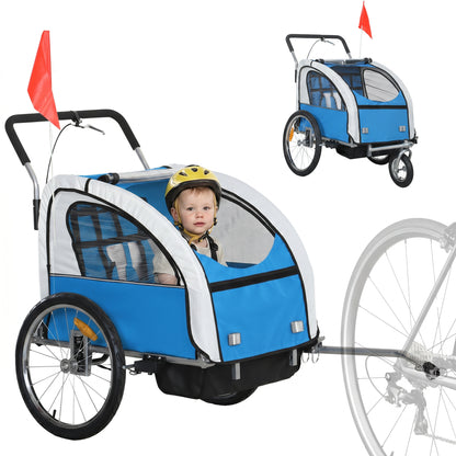 VarietyKart 2-in-1 Bike Trailer for Kids, Foldable 2-Seat Baby Stroller with 5-Point Harness, Rubber Wheels, Storage Bag