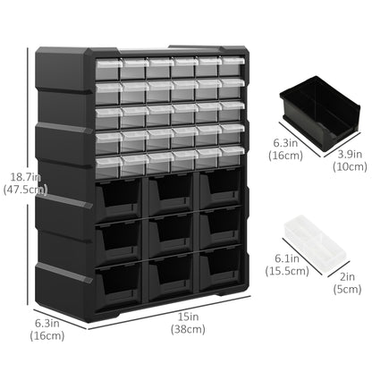 Plastic 39 Drawer Parts Organiser Wall Mount Storage Cabinet for Small Nuts Bolts Tool Black