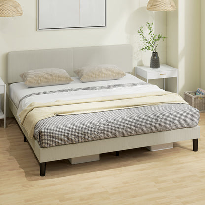 King Size Bed Frame with Adjustable Upholstered Headboard Platform Bed Frame Wood Slat Support Noise Free Light Grey