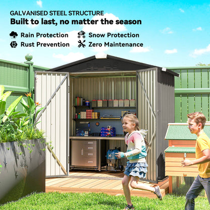 6.5' x 4'  Outdoor Storage Shed, Metal Garden Shed with Lockable Double Doors, 4 Vents, Light Grey