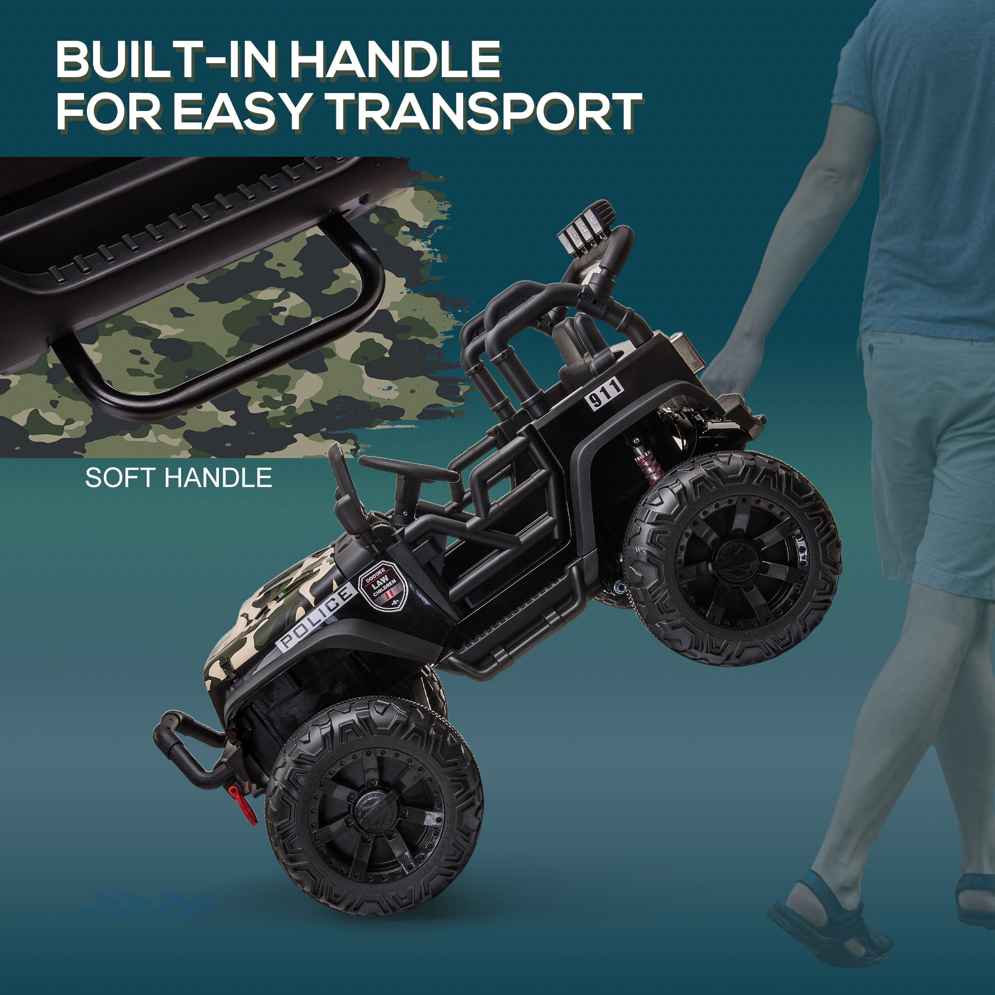 VarietyKart 12V Battery-powered Kids Jeep Ride On Police Car with Parental Remote Camouflage