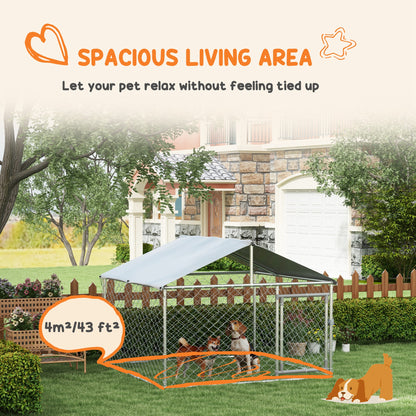 6.6' x 6.6' x 4.9' Outdoor Dog Kennel Heavy Duty Galvanized Steel Chain Link with UV-resistant Roof, Silver