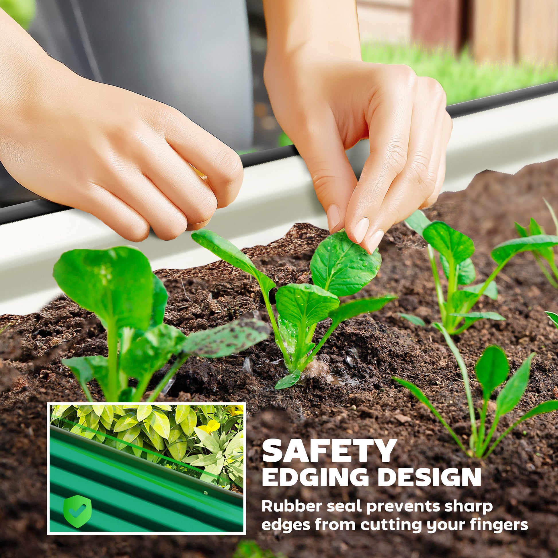 5' x 3' x 1' Large Outdoor Planter Box, Galvanized Raised Garden Bed with Metal Plant Stake, Green