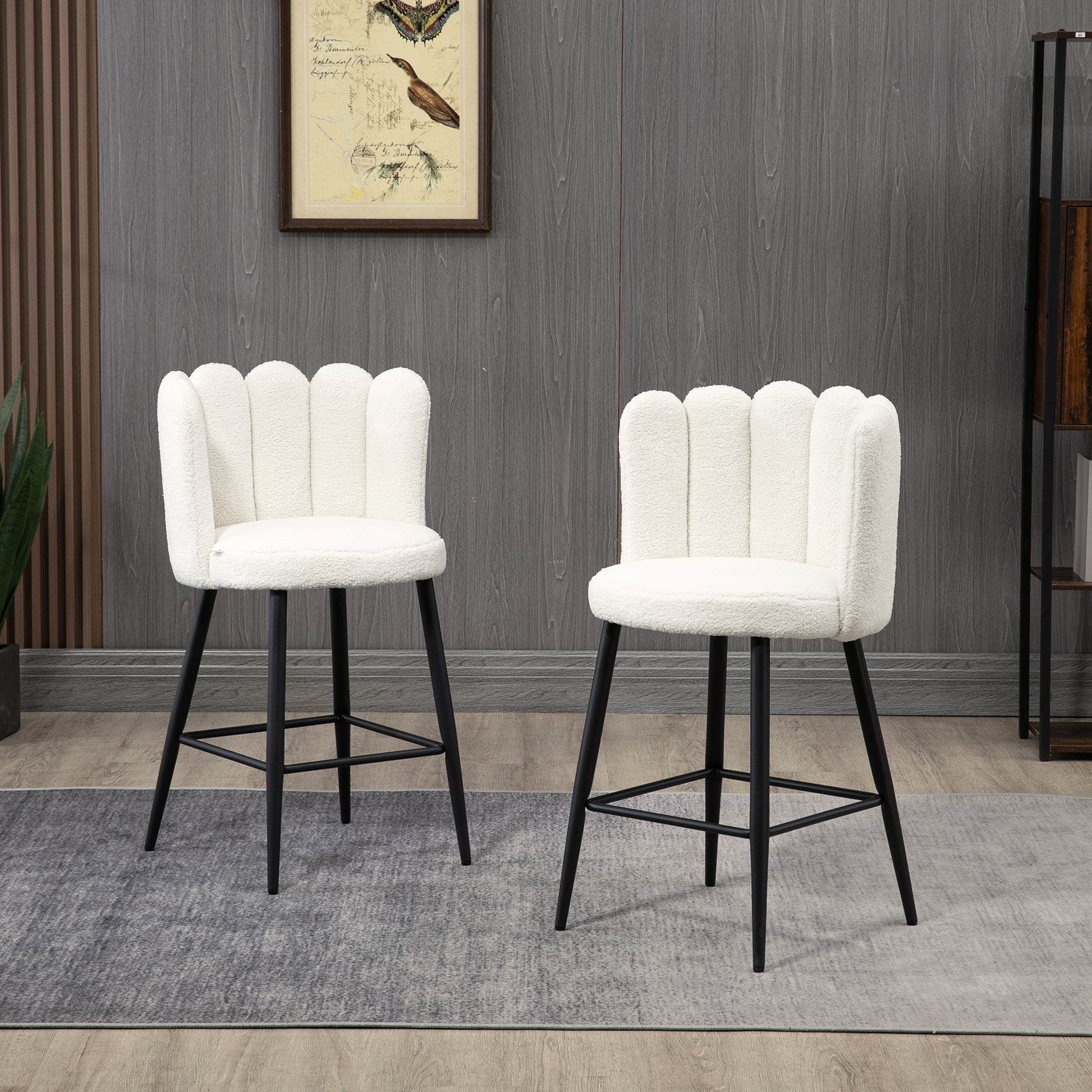 Faux Cashmere Bar Stools Set of 2 Counter Height Bar Stools with Back for Home Kitchen, 20.5"x19.7"x36.6", Cream