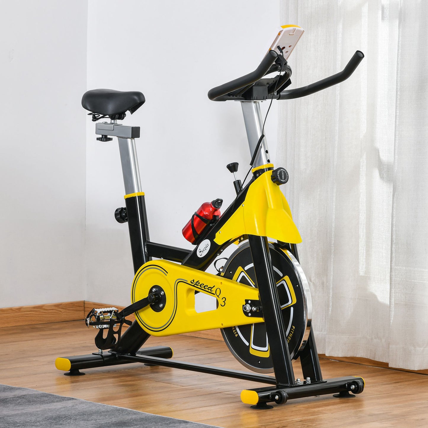 Soozier Stationary Exercise Bike, Indoor Cardio Workout Cycling Bike with Belt Drive Adjustable Resistance, Seat, Handle