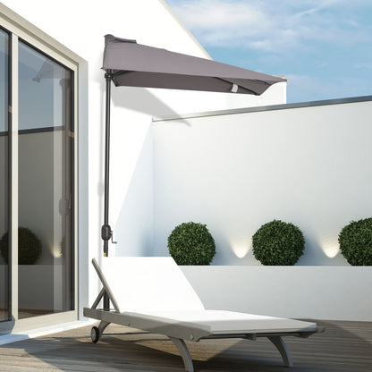 8ft Half Round Umbrella Outdoor Balcony Parasol Patio Garden Outdoor Window Sun Shade w/ 5 Ribs