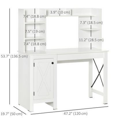Computer Desk with Storage, 47 Inch Farmhouse Home Office Desk with Open Shelves and 2-Tier Cabinet, White