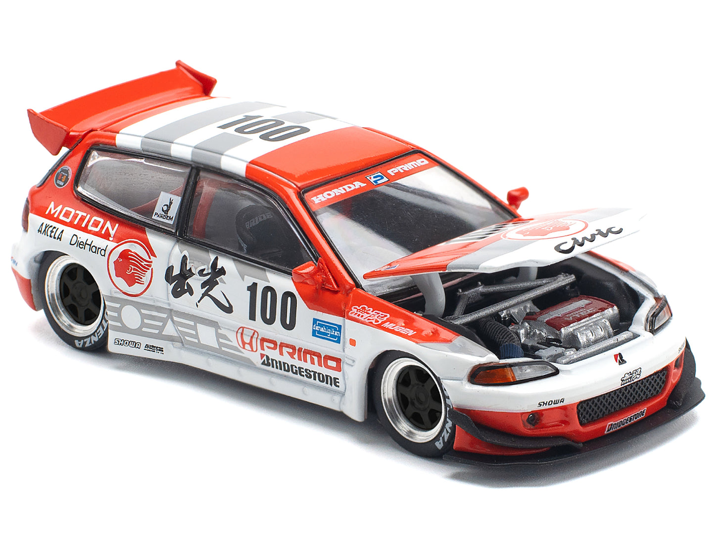 Pandem Civic EG6 V1.5 RHD (Right Hand Drive) #100 "Idemitsu Motion Infinite" White and Red with Graphics 1/64 Diecast Model Car by Pop Race