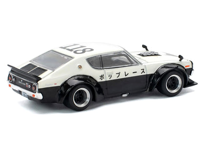 Skyline KPGC110 "Kenmeri" RHD (Right Hand Drive) "Japan National Police Agency Livery" Black and White 1/64 Diecast Model Car by Pop Race