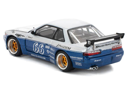 Pandem S13 RHD (Right Hand Drive) Silver and Moontech Blue Metallic with Graphics 1/64 Diecast Model Car by Pop Race