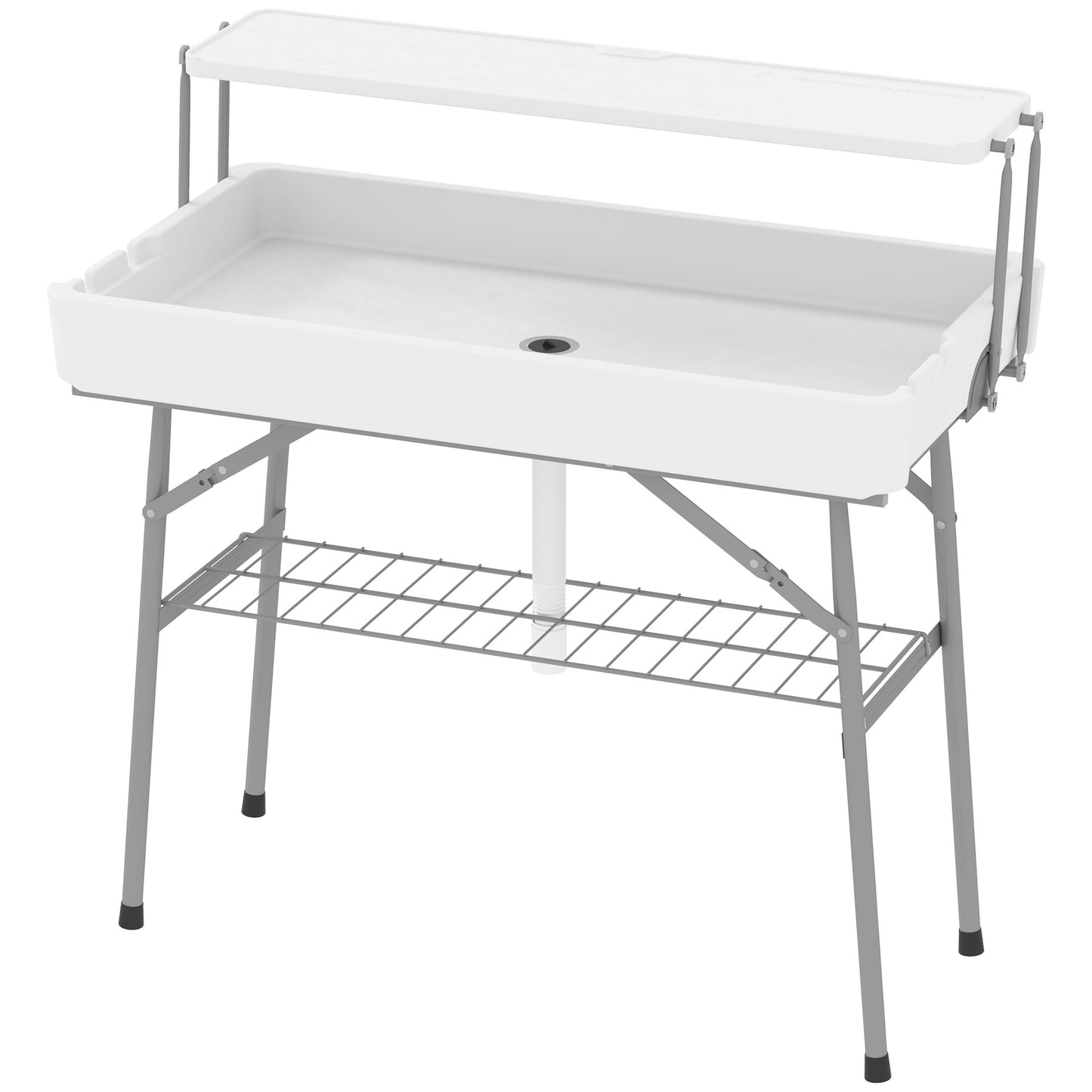 3.5ft Folding Ice Cooler Table with Drain, 2-Tier Outdoor Patio Party Cooler, Fishing Cleaning Table with Storage Shelf 