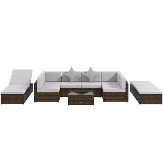 9 Pieces Wicker Patio Furniture Set with Cushion, Light Grey