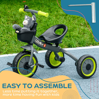 Qaba Tricycle for Toddler 2-5 Year Old Girls and Boys, Toddler Bike with Adjustable Seat, Basket, Bell, Black