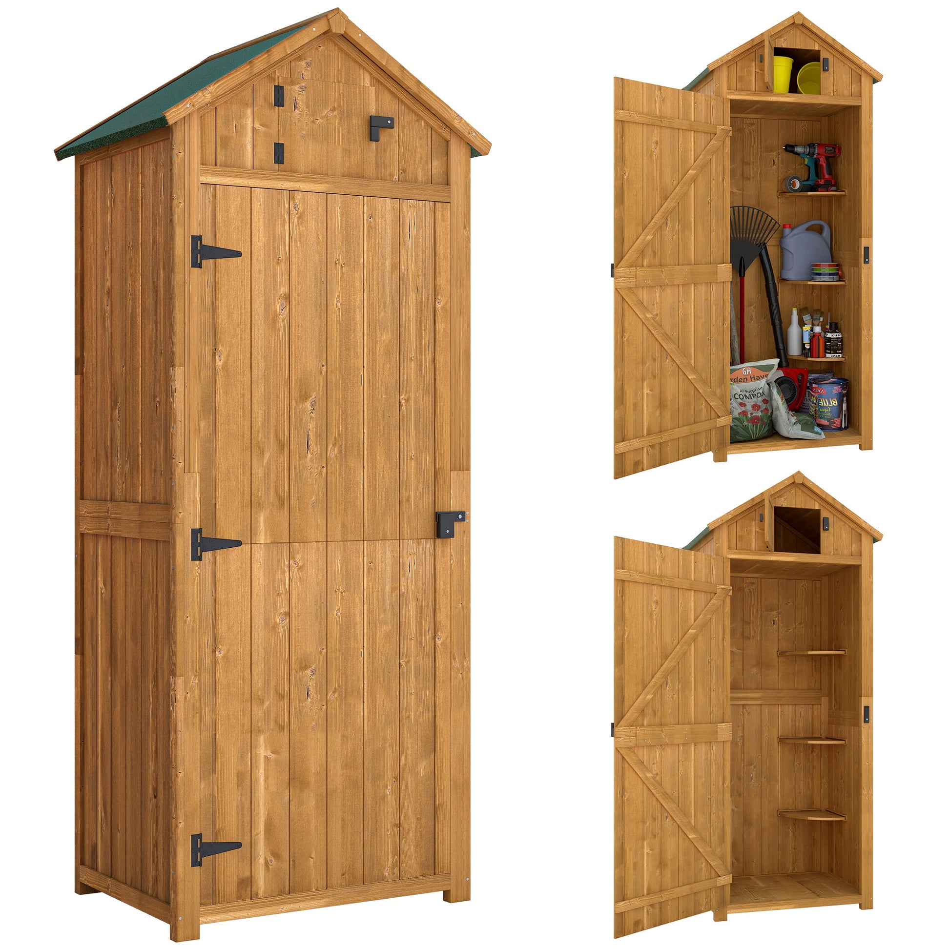 30" x 21" x 71" Garden Storage Shed, Outdoor Tool Utility Storage House  with 3 Tier Shelves and Roof, Brown