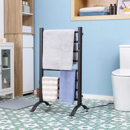 8-Bar Heated Towel Warmer Rack with Built-in Timer and LED Indicators, Wall Mounted & Free Standing Carbon Steel Electri