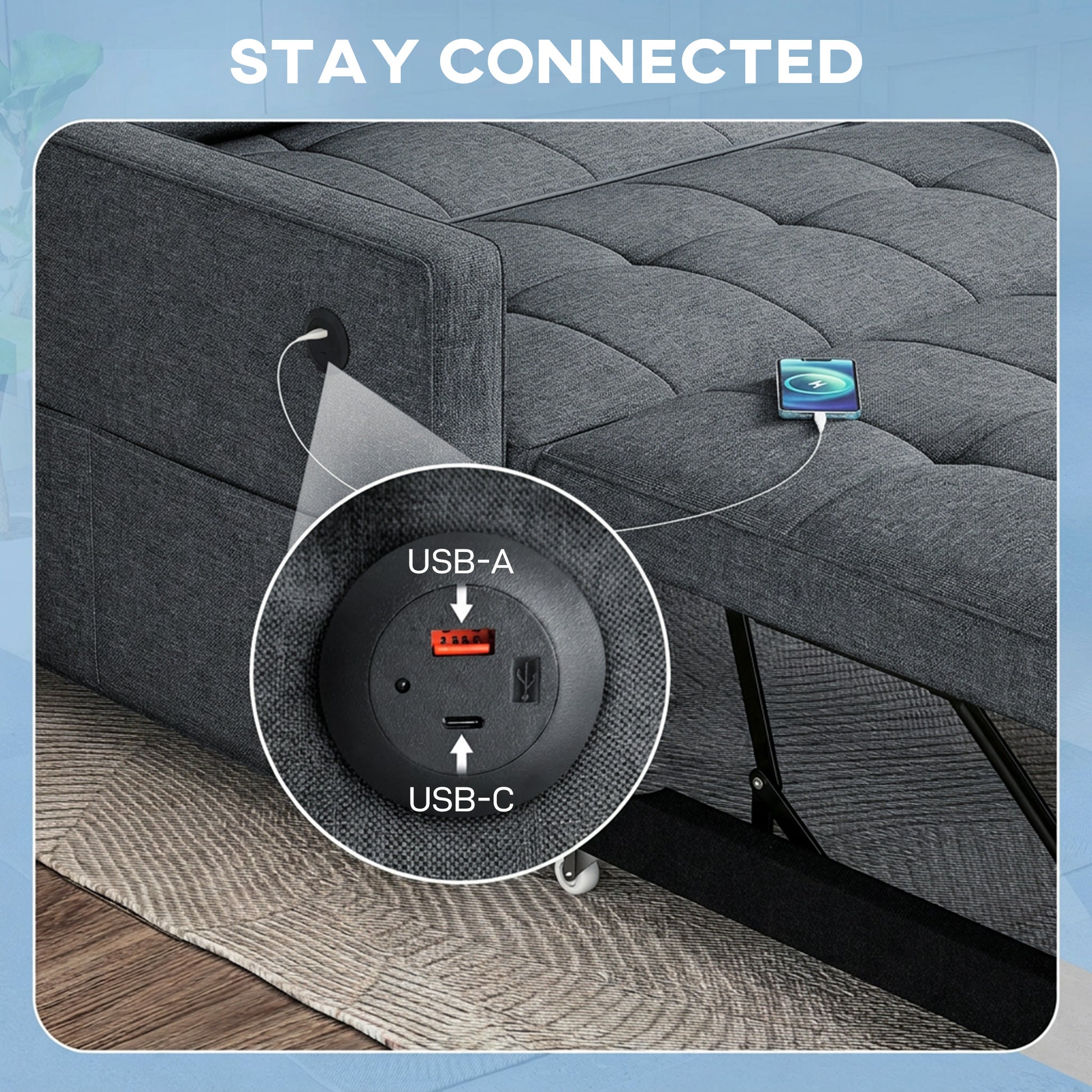 Pull Out Sofa Bed, Sleeper Sofa Couch with USB Ports, Small Linen Loveseat Futon Couch for Living Room, Dark Grey