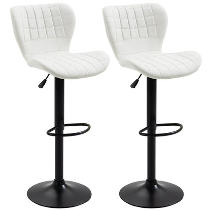 Bar Stools Set of 2 Adjustable Height Swivel Bar Chairs in PU Leather with Backrest & Footrest, White