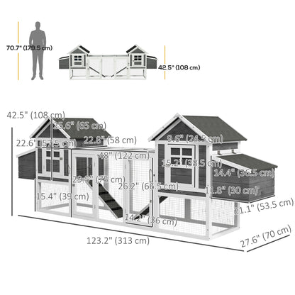 123" Extra Large Chicken Coop Wooden Poultry House Rabbit Hutch Hen Backyard with Run Ramps and Nesting Boxes, Grey