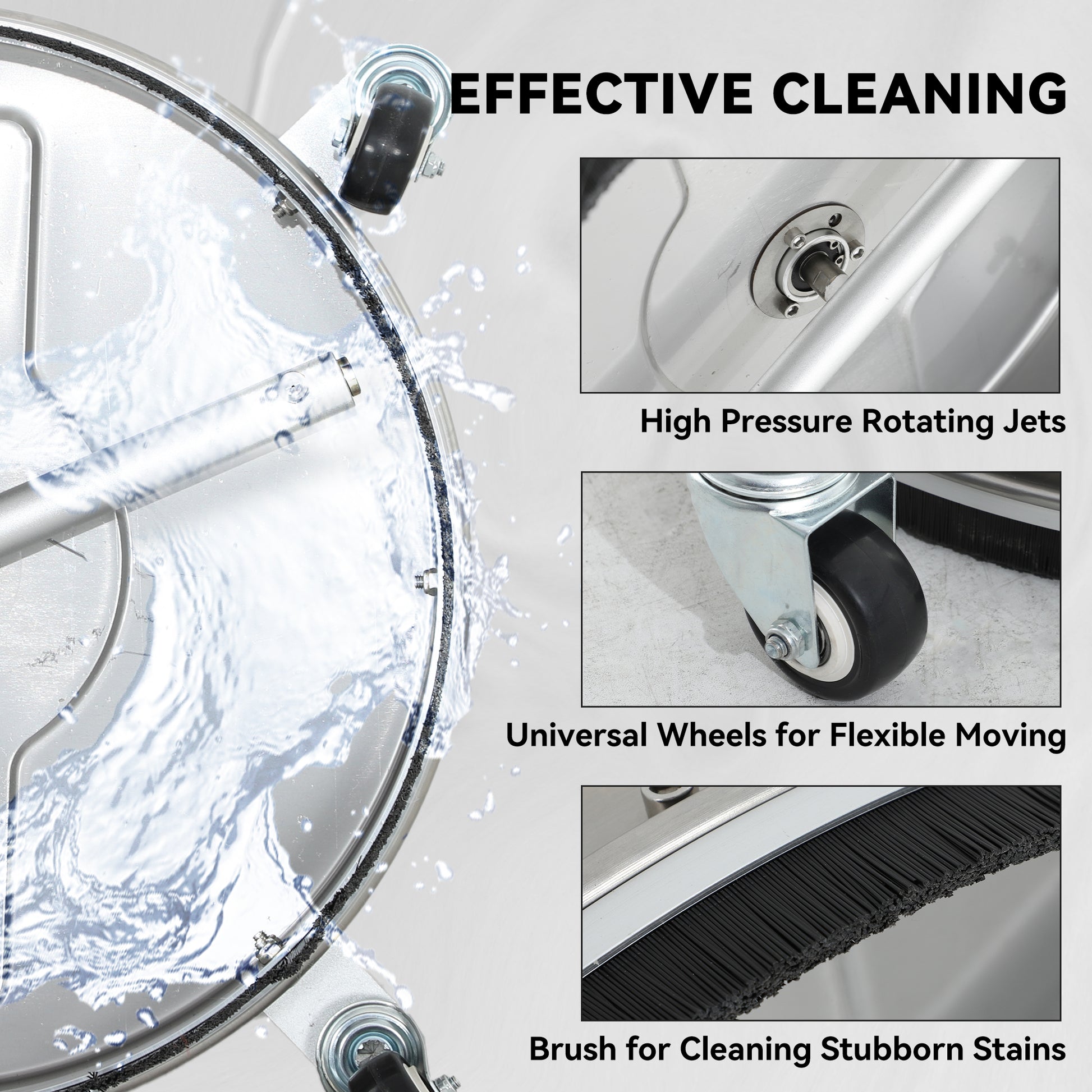 16" Pressure Washer Surface Cleaner with 4 Wheels, Stainless Steel Power Washer Surface Cleaner with 1/4" Quick Connecto
