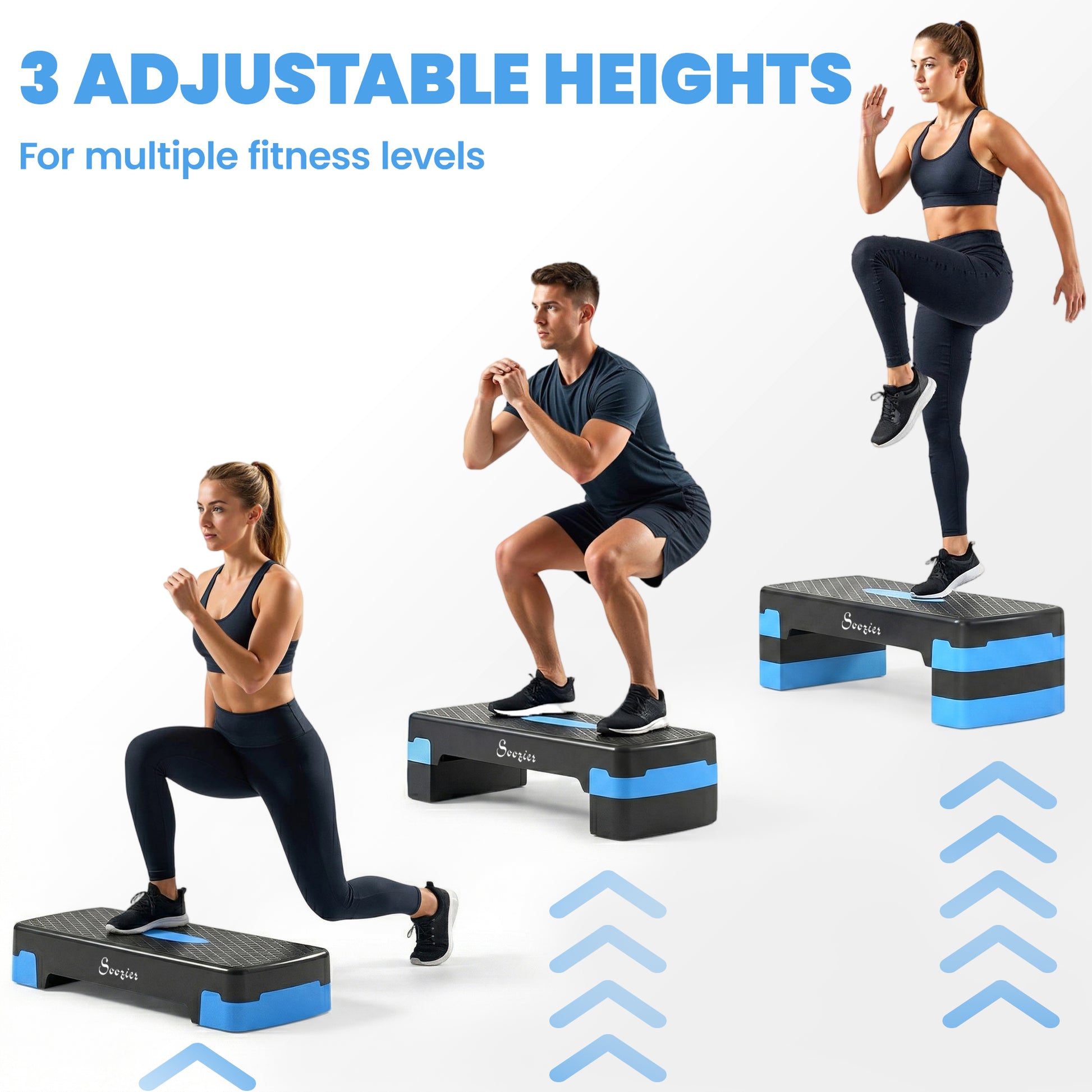 Soozier Aerobic Exercise Step Platform, 4"/6"/8" Adjustable Aerobic Stepper with Risers, Workout Stepper for Home Gym, B