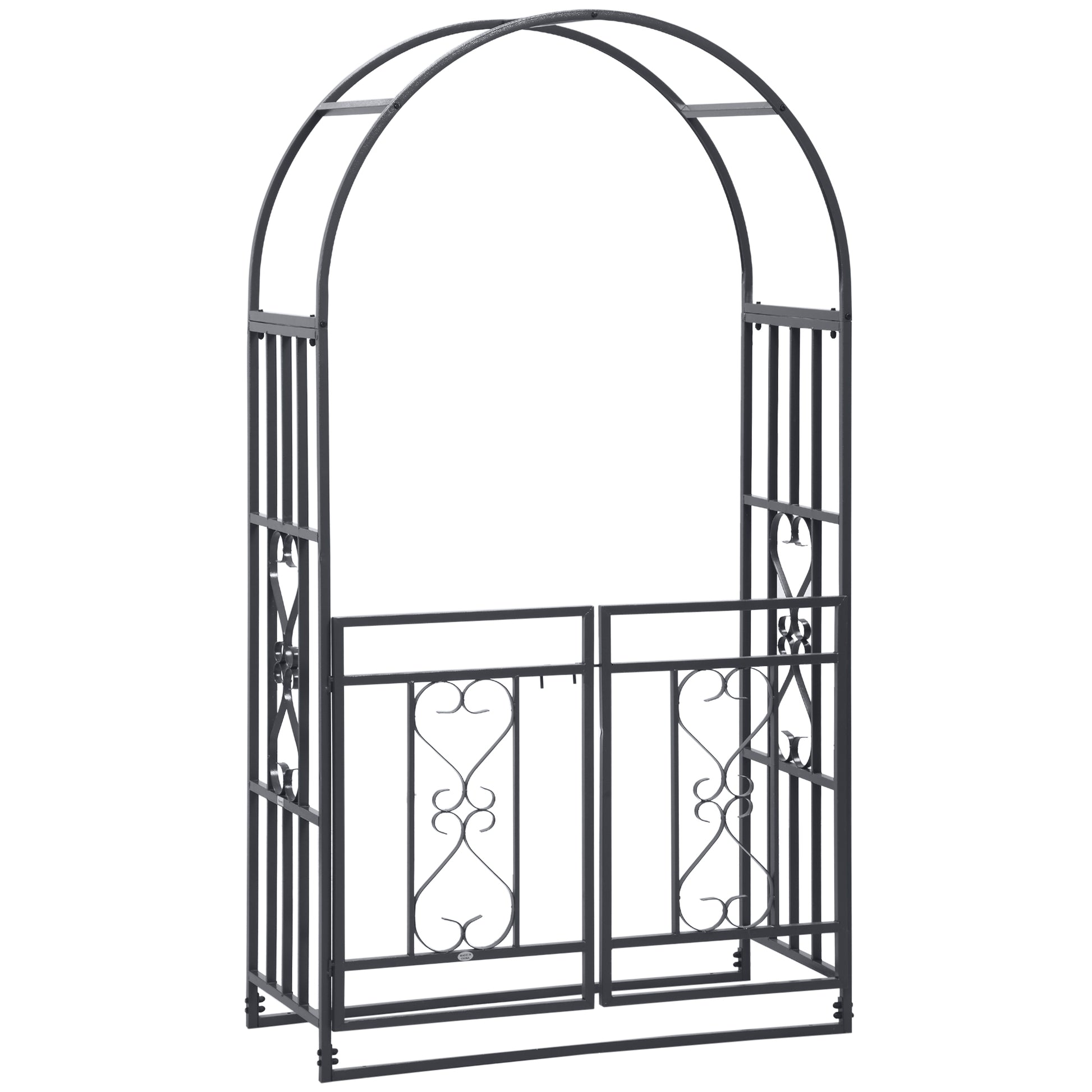 6.7 FT Steel Garden Arch with Gate Outdoor Courtyard Arbor for Climbing Vine Plants Lawn Backyard Decoration Dark Grey