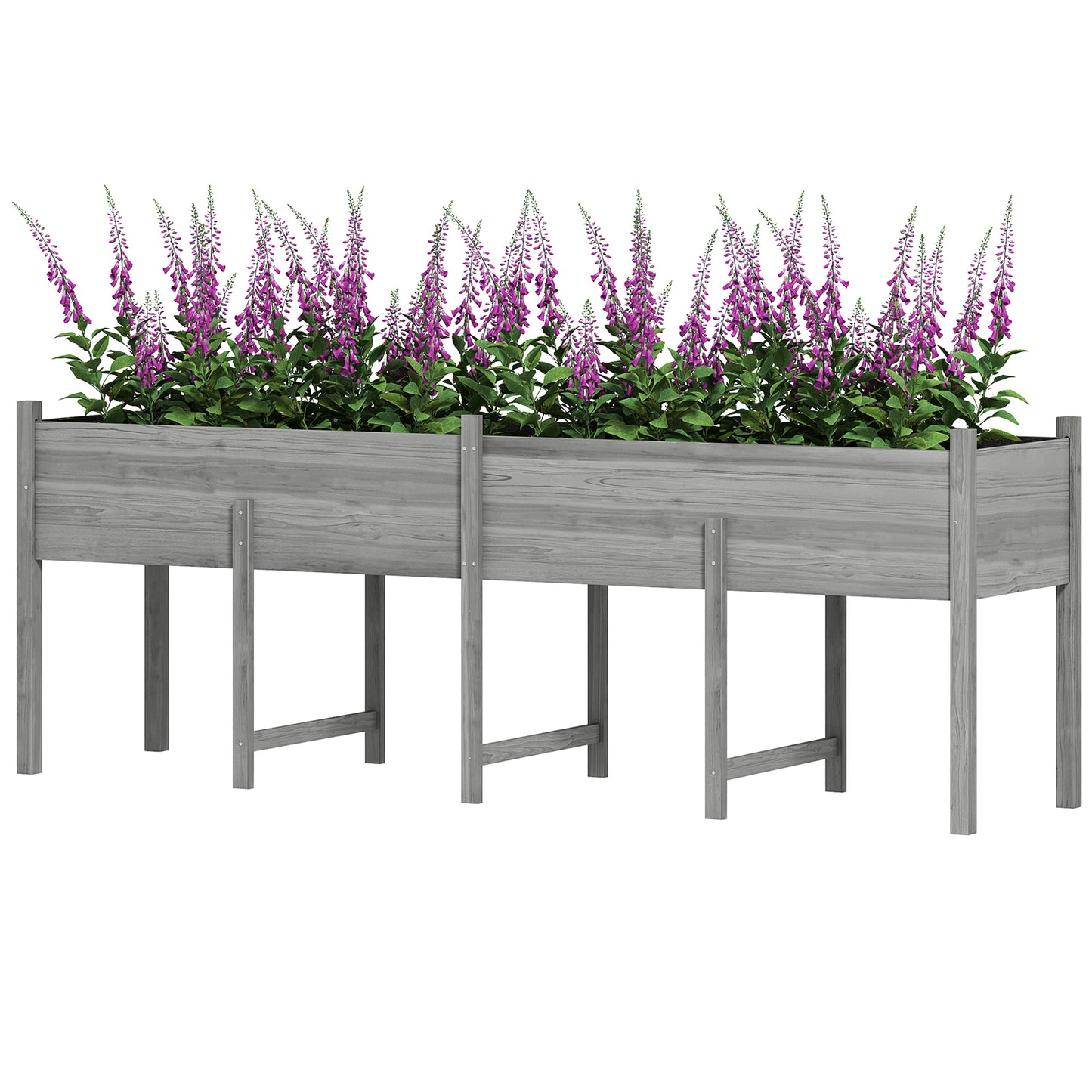 Wooden Raised Garden Bed Planter, Large Elevated Planter Box with Legs, Bed Liner and Drain Holes, Grey