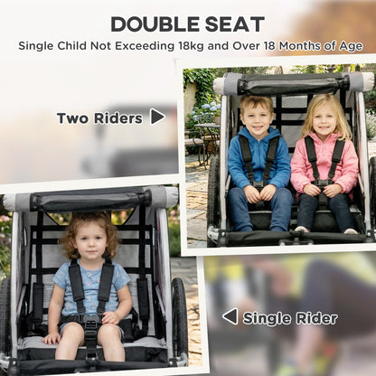 VarietyKart 2 Seat Bike Trailer for Kids 2-in-1 Baby Stroller with Handbrake, Rubber Wheels, 5 Point Harness, Reflectors