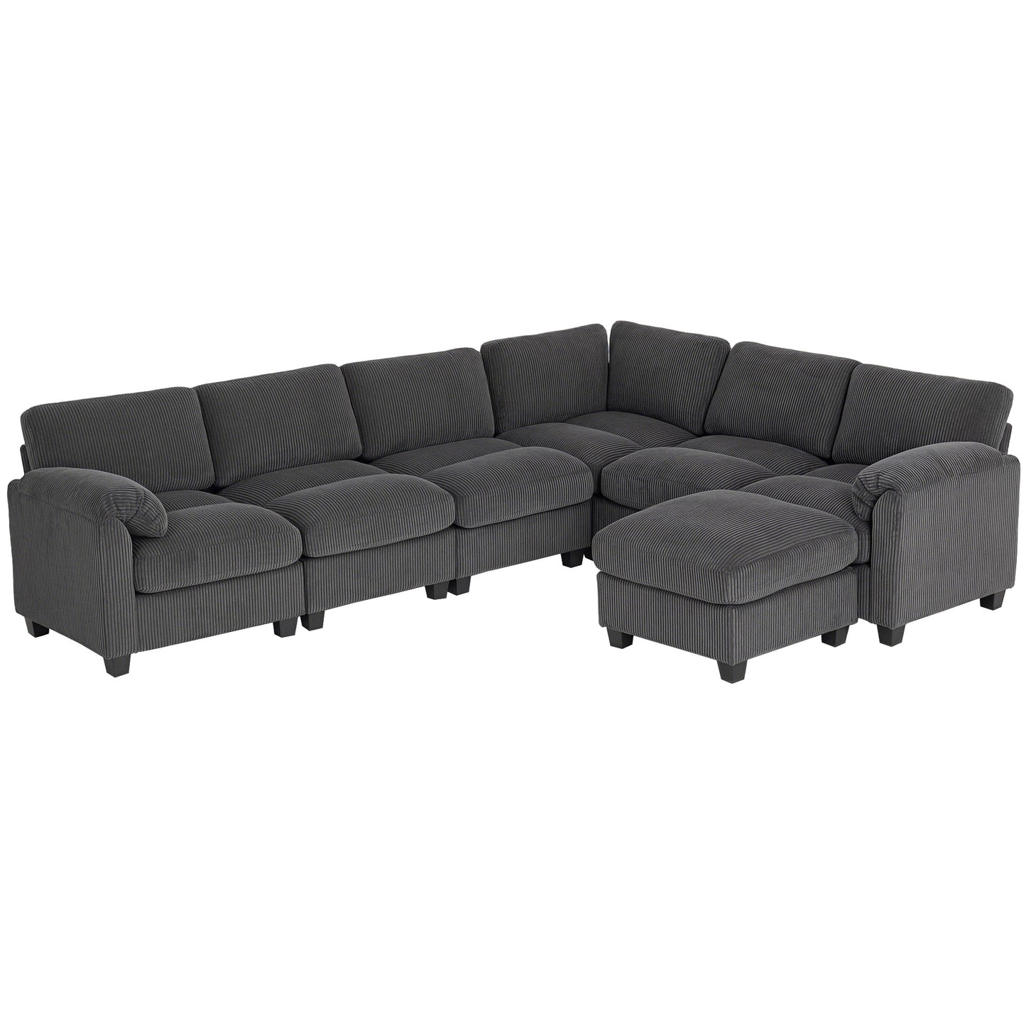 Modular Sectional Sofa, Oversized U-Shaped Couch with Spring Cushion, Corduroy Sofa for Living Room, Charcoal Grey