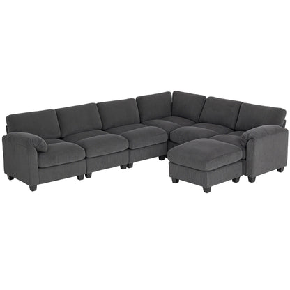 Modular Sectional Sofa, Oversized U-Shaped Couch with Spring Cushion, Corduroy Sofa for Living Room, Charcoal Grey