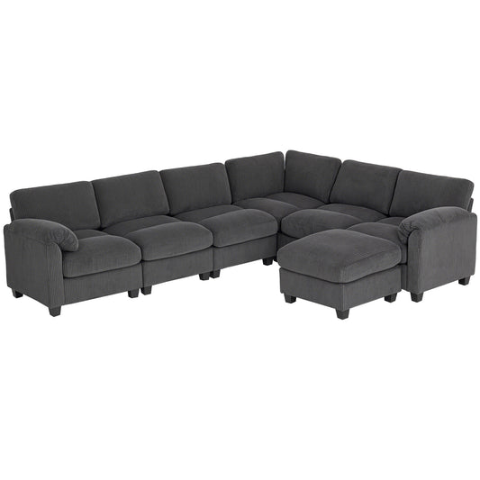 Modular Sectional Sofa, Oversized U-Shaped Couch with Spring Cushion, Corduroy Sofa for Living Room, Charcoal Grey