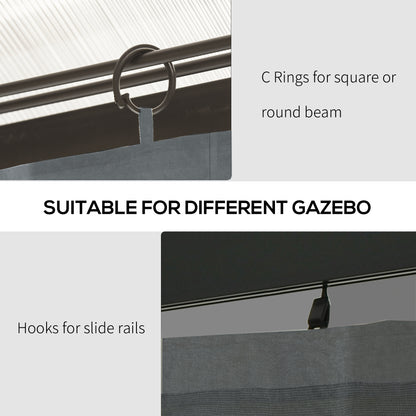 Gazebo Curtains, 10' x 10' Universal Replacement Privacy Curtain, 4-Panels Sidewall with Hooks/C-Rings, Slate Grey