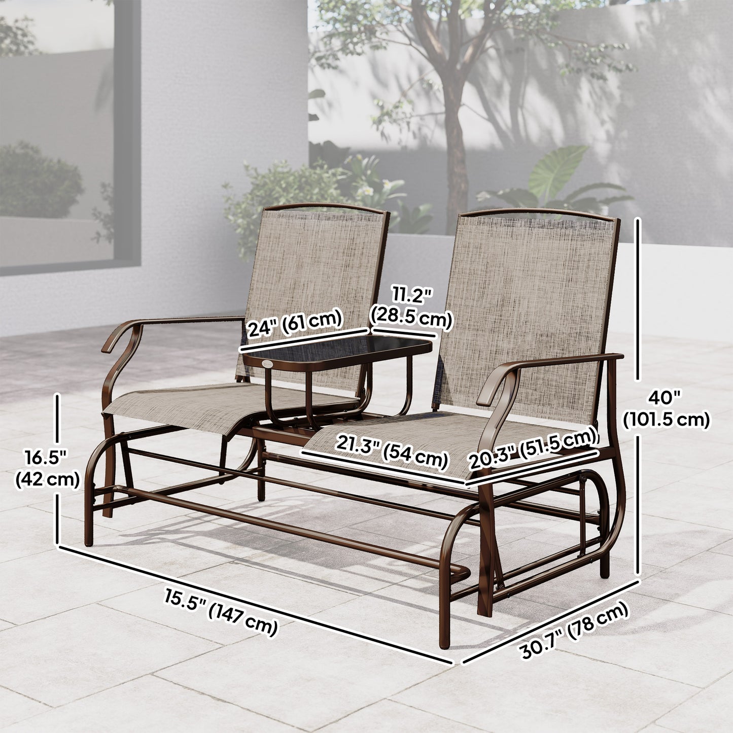 Patio Glider Rocking Chair 2 Person Outdoor Loveseat Rocker Garden Furniture Bench, Flaxen
