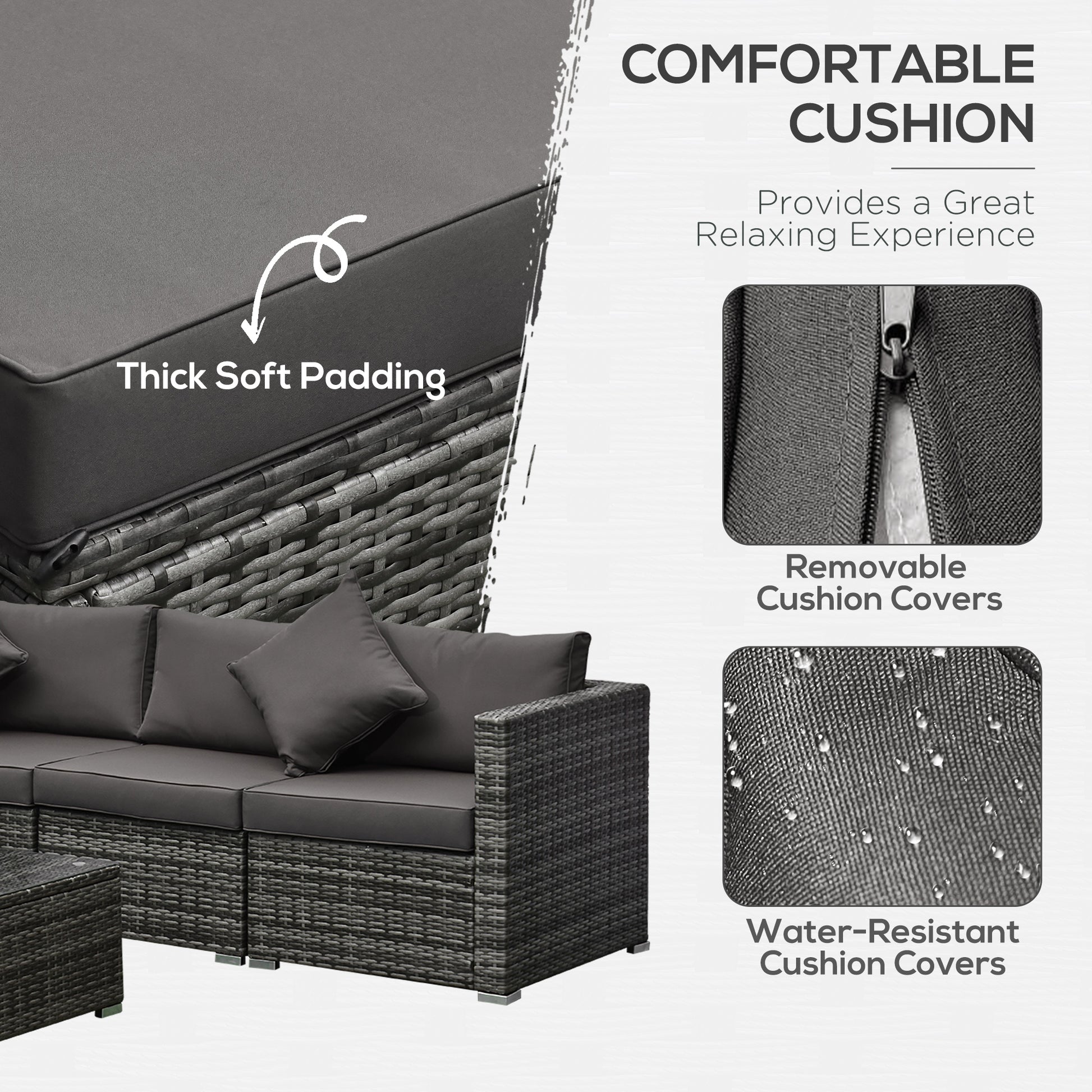 6 Pieces Outdoor PE Rattan Wicker Patio Furniture Sofa Set with Thick Cushions, Deluxe Garden Sectional Couch with Glass