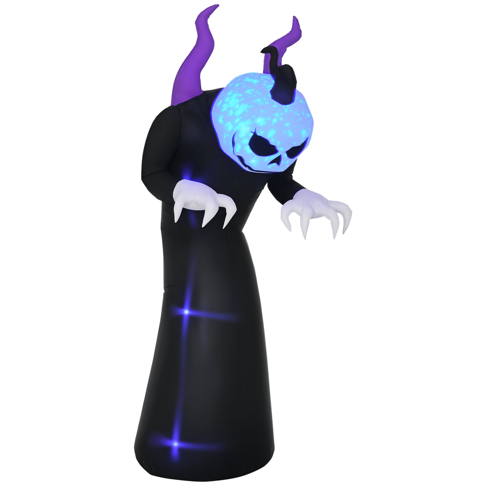 7ft Inflatable Halloween Ghost with Horns, Blow-Up Outdoor LED Yard Display with Flame Effect for Garden, Lawn, Yard, Pa