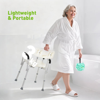 Adjustable Medical Shower Chair with Back, Bathtub Bench Bath Seat with Padded Arms, Non Slip Tub Safety for Disabled, S