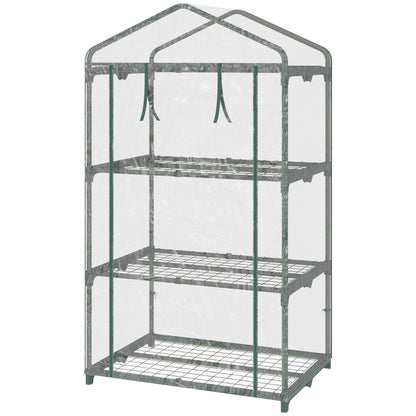 3 Tier Mini Greenhouse, Portable Outdoor Flower Stand with Shelf Clips, Indoor Greenhouse with Plastic Cover and Steel F