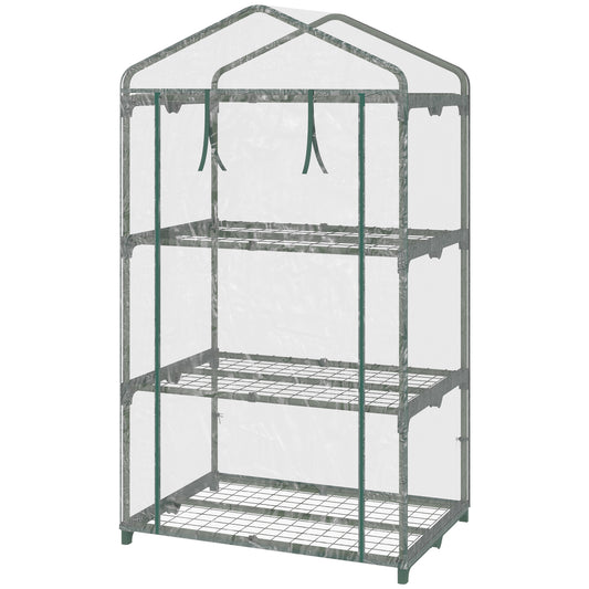 3 Tier Mini Greenhouse, Portable Outdoor Flower Stand with Shelf Clips, Indoor Greenhouse with Plastic Cover and Steel F