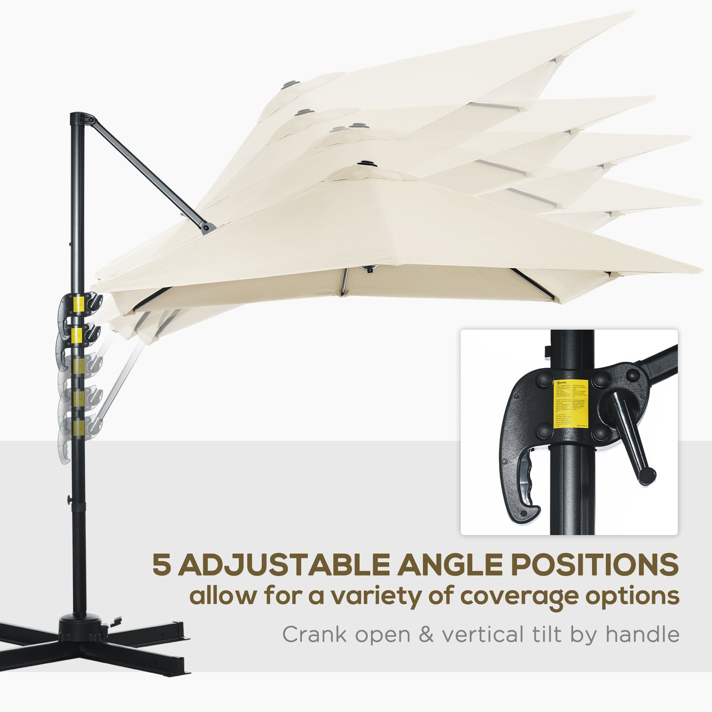 8' x 8' Square Patio Hanging Offset Umbrella with 360° Rotation, Aluminum Outdoor Cantilever Parasol with Crank & Tilt, 