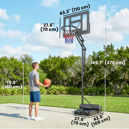 Soozier Basketball Hoop, 7.7 FT to 10 FT Adjustable, Portable Basketball Goal with 43'' Shatterproof Backboard,Fillable 