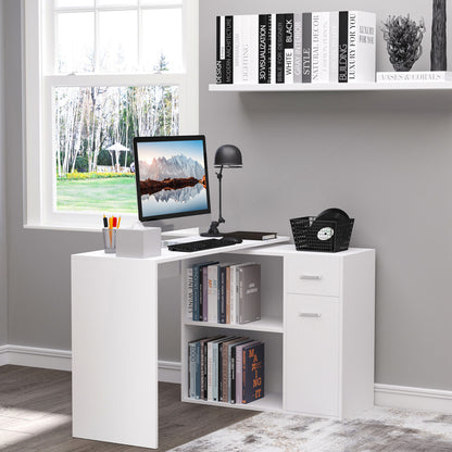 180° Rotating Home Office Corner Desk Storage Shelf Cabinet White