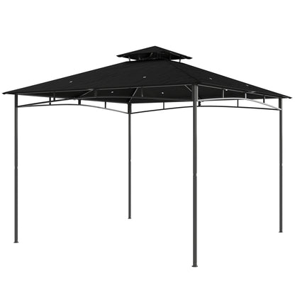 10' x 10' Gazebo, Soft Top Outdoor Gazebo with 2-Tier Roof, Metal Frame, Black
