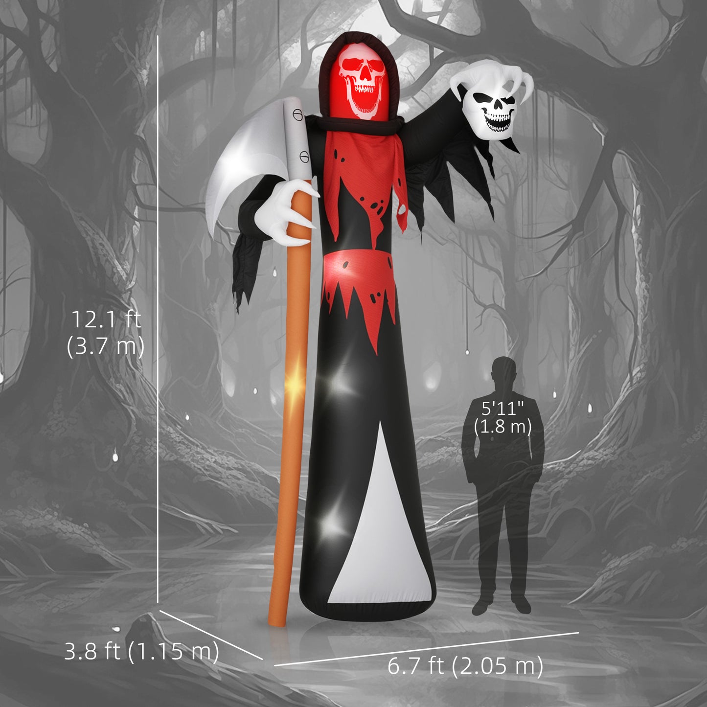 12 FT Halloween Inflatable Grim Reaper, Blow Up Garden Decor with Built-in Lights for Halloween Party Indoor, Outdoor