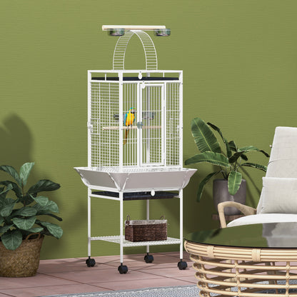 61.5 Inch Bird Cage Parakeet House for Cockatiel with Stand, Pull Out Tray, Play Top, Storage Shelf, Wood Perch, Food Co