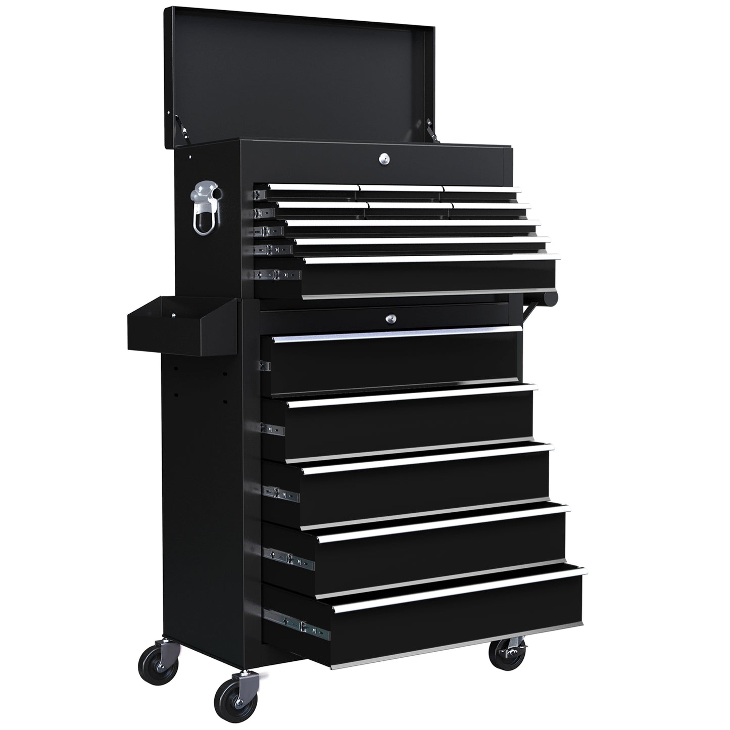 14 Drawer Rolling Tool Chest, Lockable Tool Storage Cabinet with Detachable Top Toolbox, Protective Liner, Black