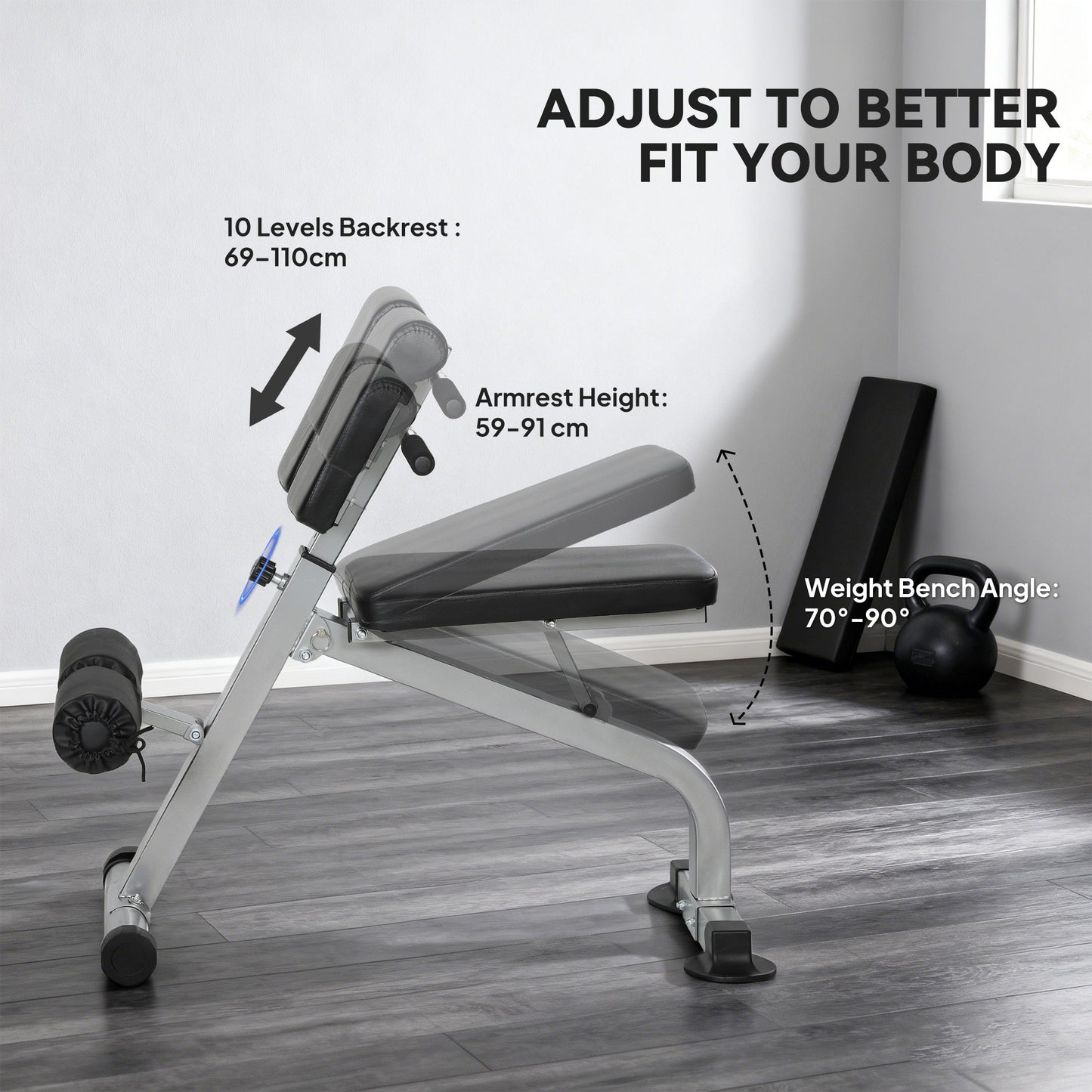 Soozier Roman Chair Back Extension Machine, Height Adjustable Hyperextension Bench, 38" x 26.8" x 27.2–43.3", Silver Ton