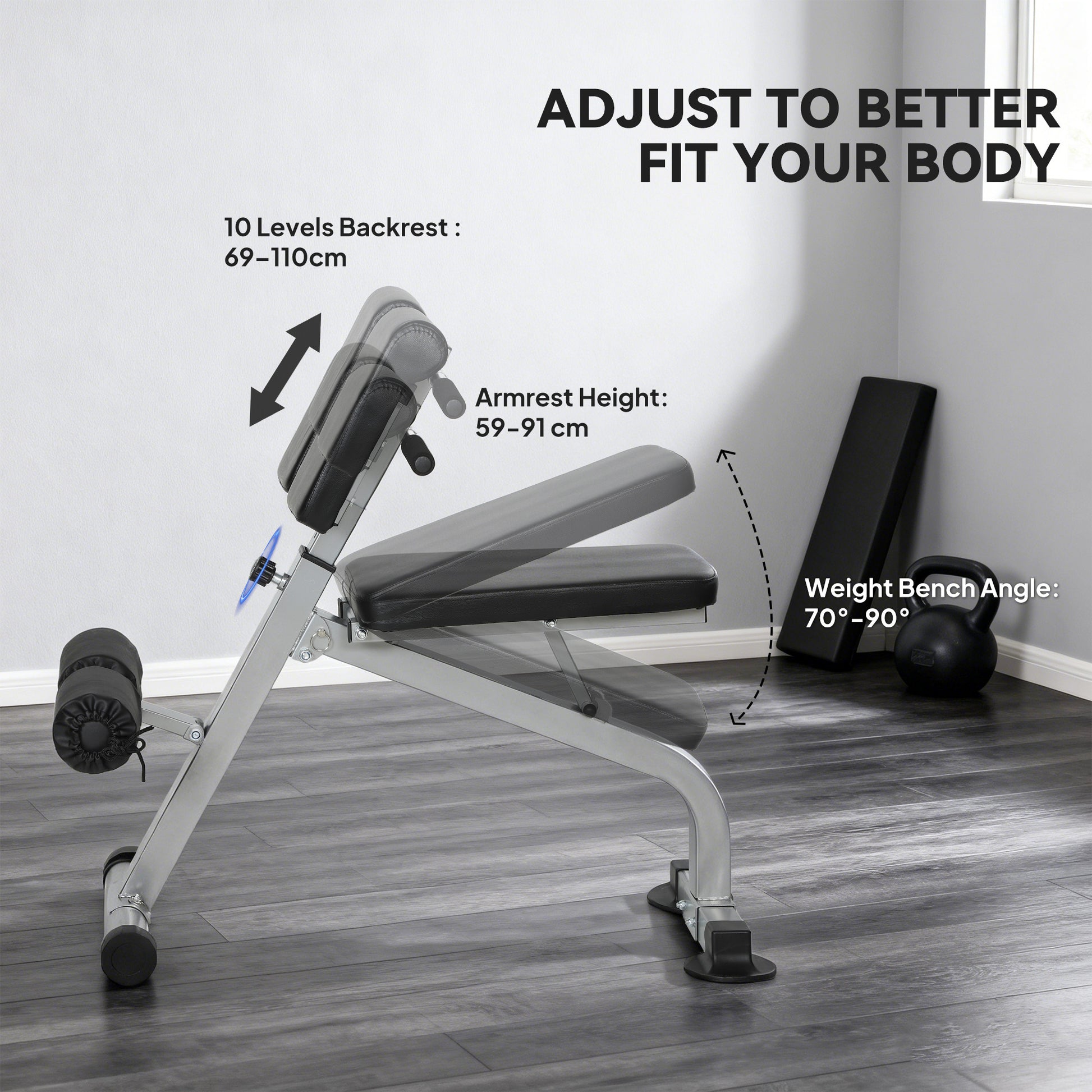 Soozier Roman Chair Back Extension Machine, Height Adjustable Hyperextension Bench, 38" x 26.8" x 27.2–43.3", Silver Ton
