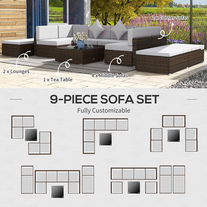 9 Pieces Wicker Patio Furniture Set with Cushion, Light Grey