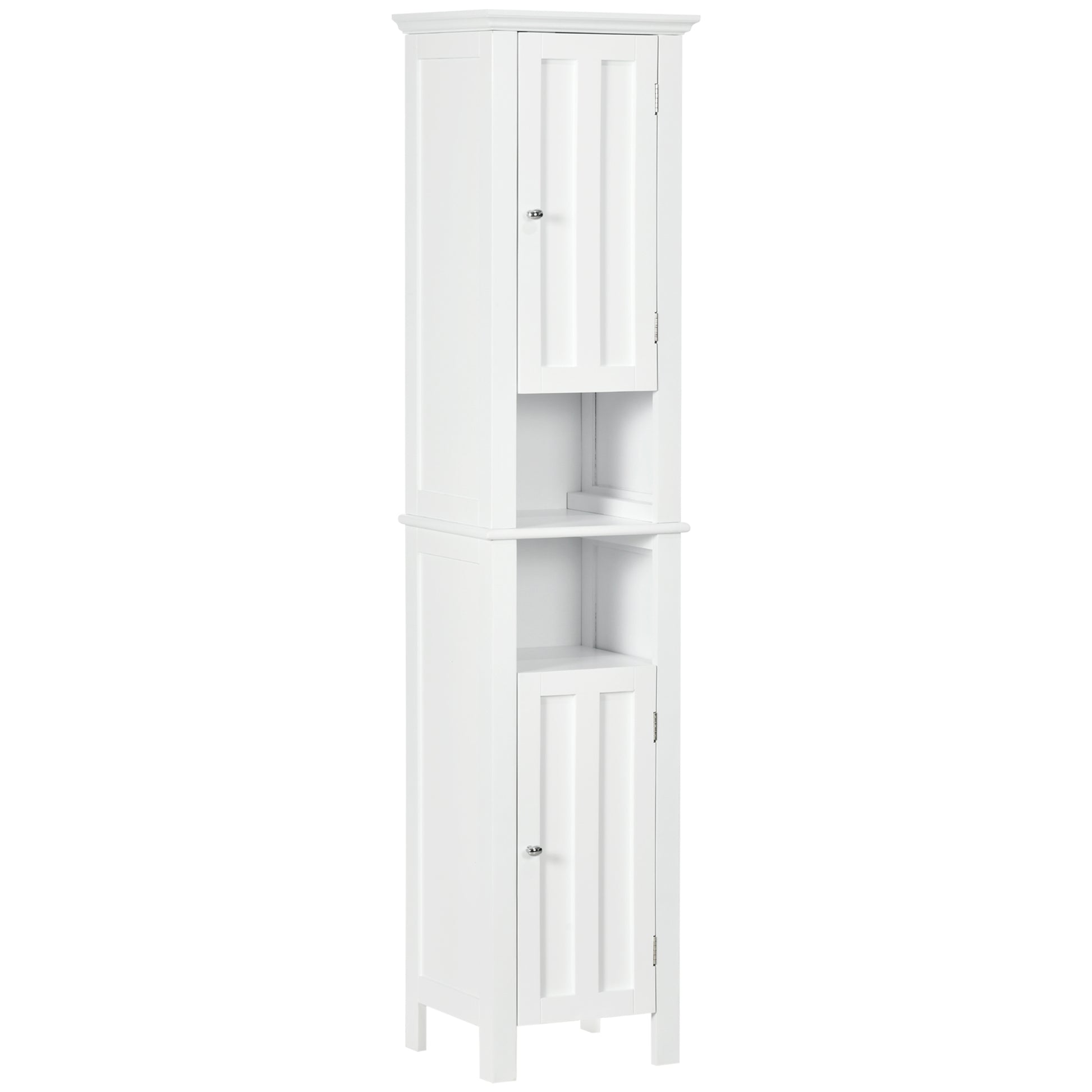 Bathroom Cabinet, Freestanding Linen Cabinet with Open Shelves, 13.8" x 11.8" x 62.4", White