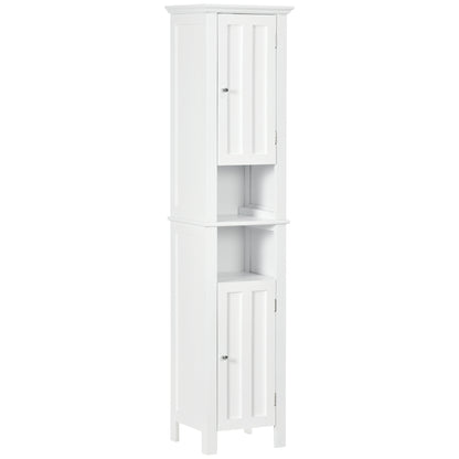 Bathroom Cabinet, Freestanding Linen Cabinet with Open Shelves, 13.8" x 11.8" x 62.4", White