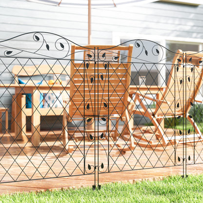 Outdoor Metal Garden Fence Panels, Border Edging for Yard, Patio, 4 Pack, Wavey Vines